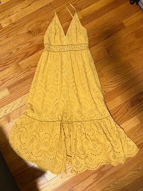 Simplee Apparel Mustard Eyelet Maxi Dress with Buttons